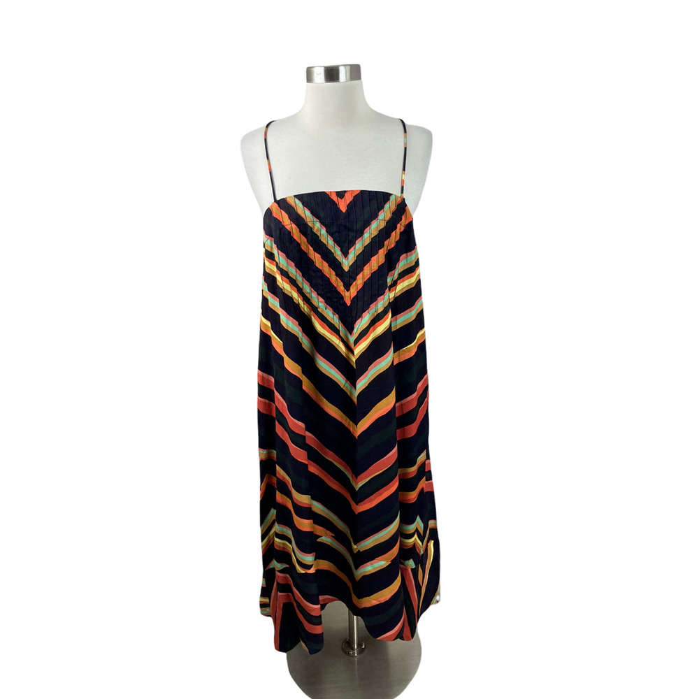 by Anthropologie S Runi Chevron Pintuck Pleat Black Orange Green Shift Dress